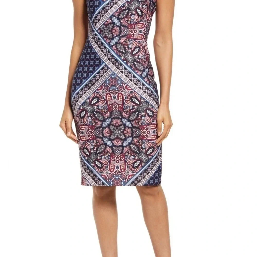 Vince Camuto Mixed Print Scuba Crepe Body-Con Dress Sz 10